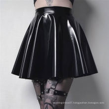 Sexy Diablo Girl Street Fashion Dark Black Leather Pleated Short Sexy Skirt